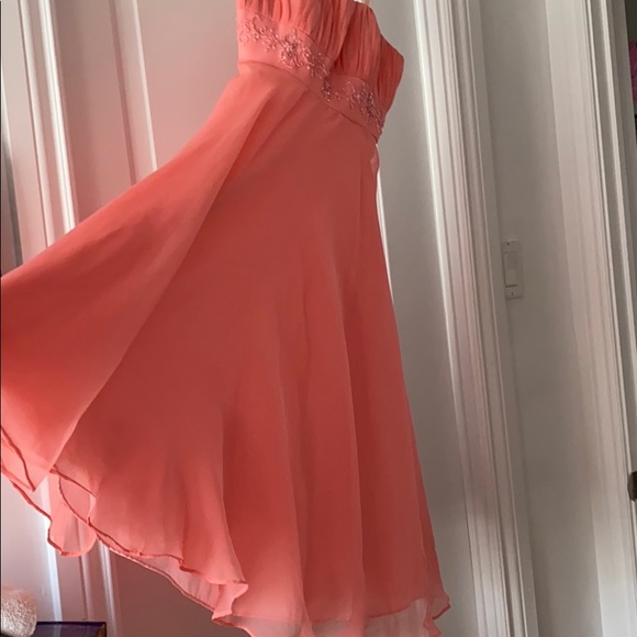 “Mori Lee” Chiffon Coral Dress - Picture 2 of 5
